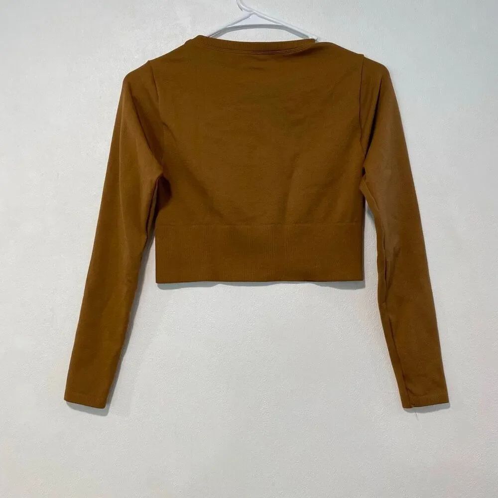 OFFLINE by Aerie Crop Top Size S Brown Long Sleeve Seamless Workout Top - Picture 3 of 8